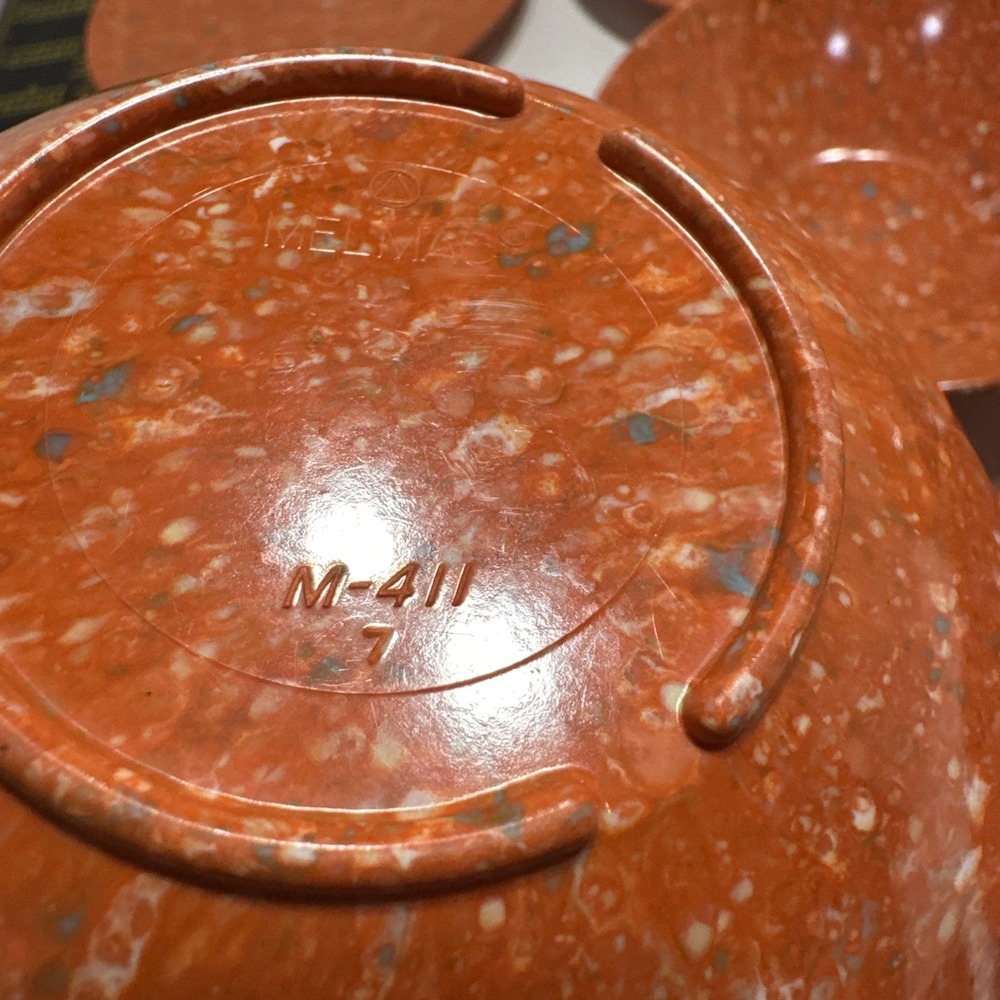 Melmac M-404 6" Plate And M-411-8 5" Bowl Orange Speckle 6 Plates And 5 Bowls - Picture 4 of 6